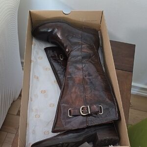 Brown Leather Knee-High Boots